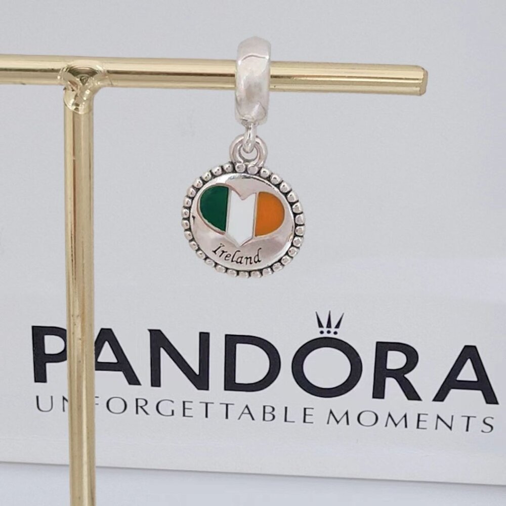 Pandora Ireland Heart Flag Dangle Charm with box